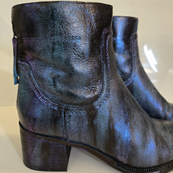 HANDCRAFTED Upcycled Leather Ankle Boots HANDPAINTED Steampunk Booties Size 7 - Picture 9 of 17